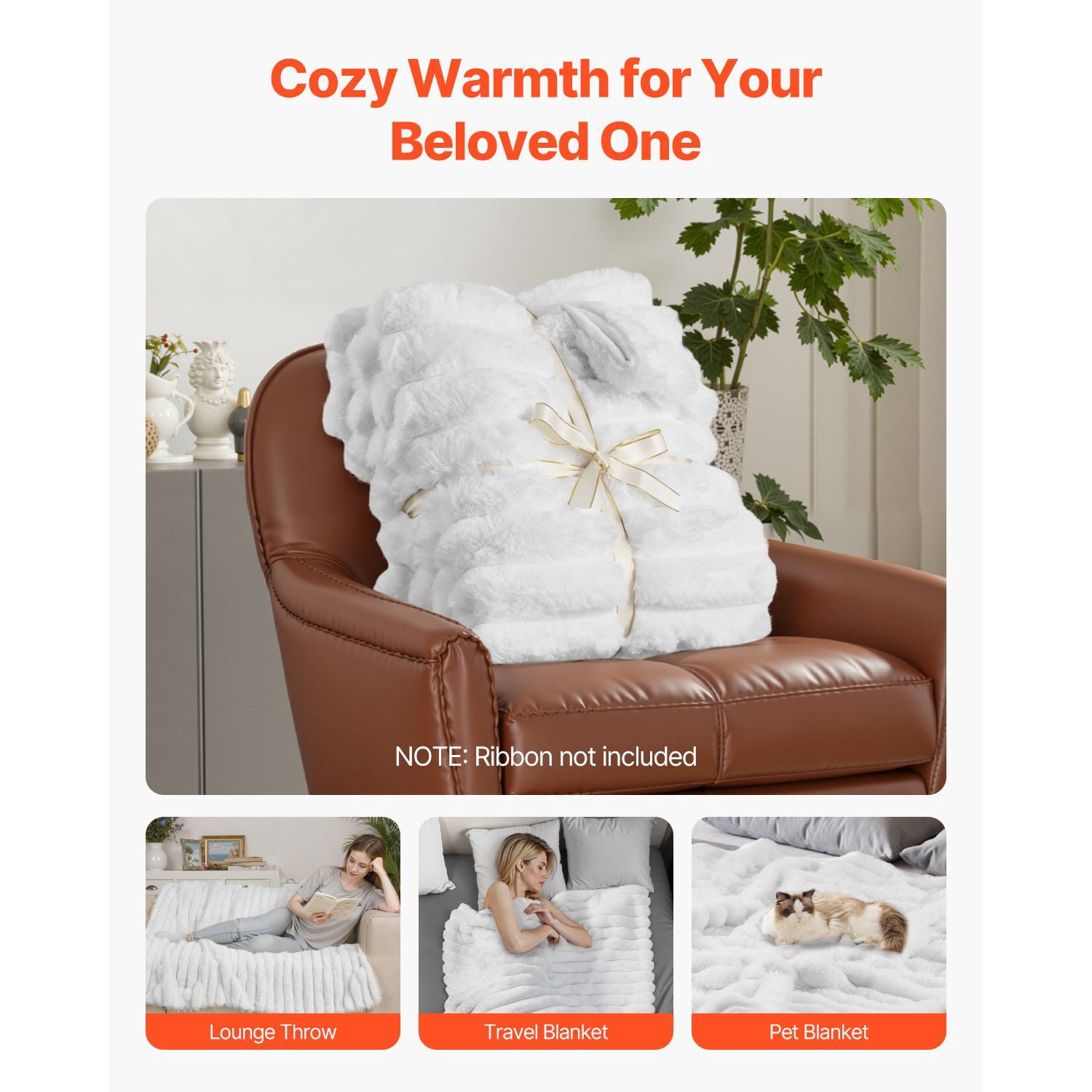 Double-Sided Faux Rabbit Fur and Crystal Velvet Blanket 50x60 Inches Soft Warm Machine Washable for Home Office Travel