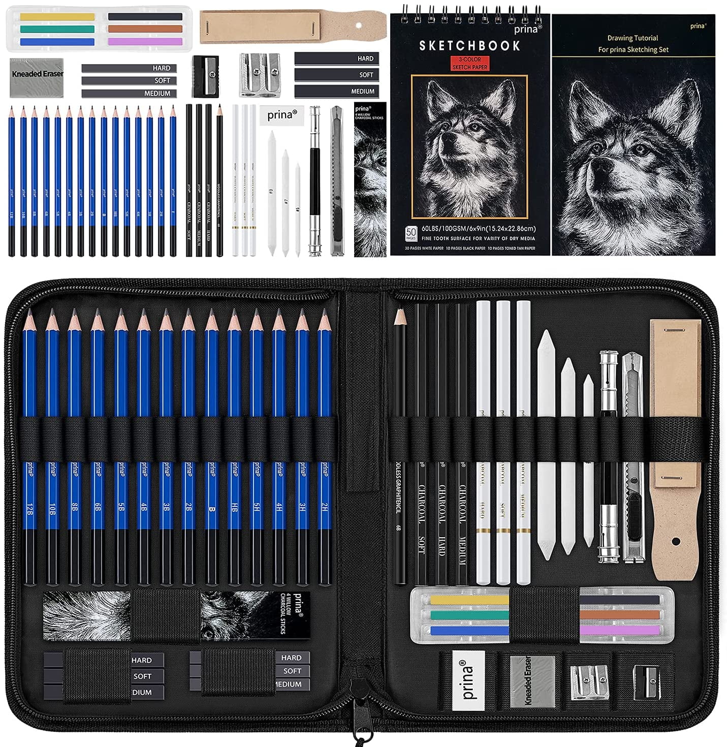 Graphite and Charcoal Sticks Art Kit Supplies for Kids,Teens and Adults Drawing Sketching Pencils Set 