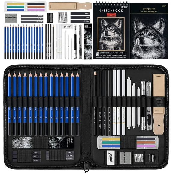 50 Pack Drawing Set Sketch Kit, Sketching Supplies with 3-Color Sketchbook, Graphite, and Charcoal Pencils, Pro Art Drawing Kit for Artists Adults Teens Beginner Kid, Ideal for Shading, Blending