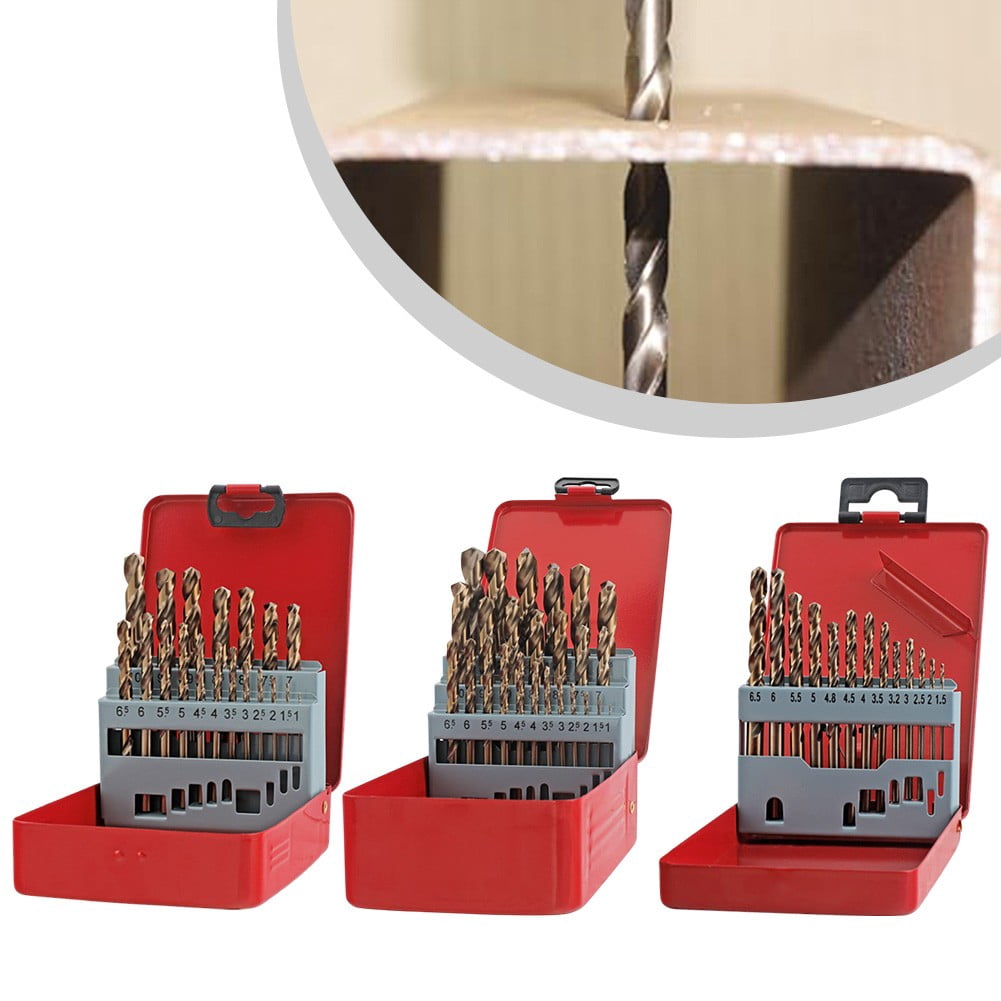Hss Titanium Coated Drill Bit Set For Metal Plastic Wood 13/19/25Pc Straight Shank Bits With Storage Case For Stainless Steel Cast Iron Copper Aluminum 19Pcs