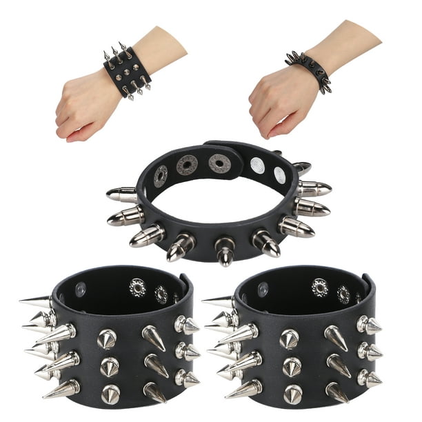 Leather Bracelet Punk Spike Rivet Cuff Black Wristband, 3pcs Punk Studded  Bracelet CuffBracelets 