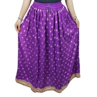 Mogul Women's Long Skirt A-Line Purple Printed Ethnic Indian Gypsy Skirts