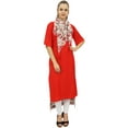 thumbnail image 2 of Bimba Women's Rayon Red Kurti Asymmetrical Hem Designer Kurta With Scarf - 22, 2 of 8