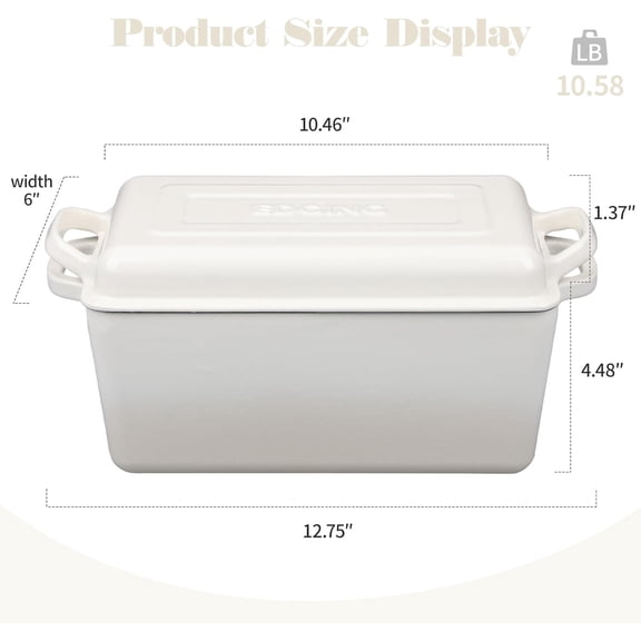 Enameled Cast Iron Dutch Oven, Oblong Bread Oven for Sourdough Bread Baking, Baking Pan, Dual Handles, Oven Safe, 4 Quart, White$$Home Decor, Kitchen, & Other