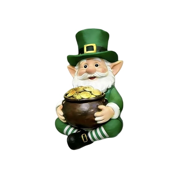 5.9 Inch St. Patrick's Day Leprechaun Figurine – Resin Irish Gnome Sitting with Gold Bag, Whimsical Home Decor for Mantel Bookshelf, Festive Party Favor & Lucky Irish Gift