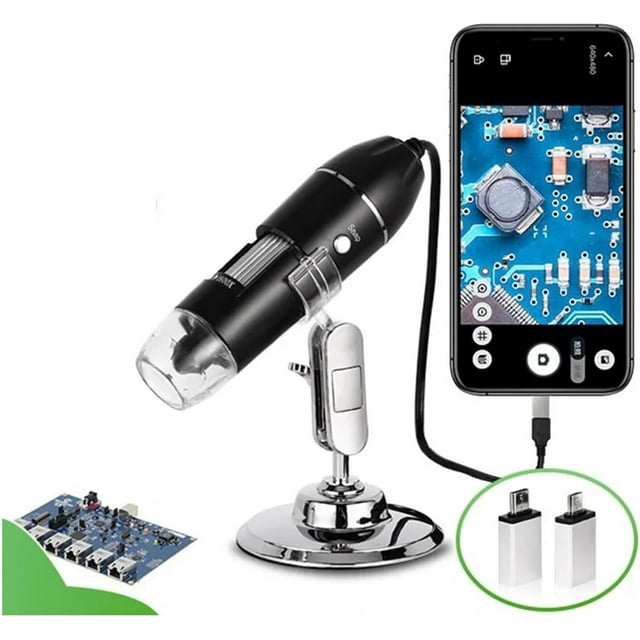 HUGFEGWE 1pcs 500-1600X USB Digital Microscope HD Industrial Electronic Desktop Repair Magnifier Portable Electronic Microscope for Soldering (Color : Black, Size : 1600X) CJB91-87177