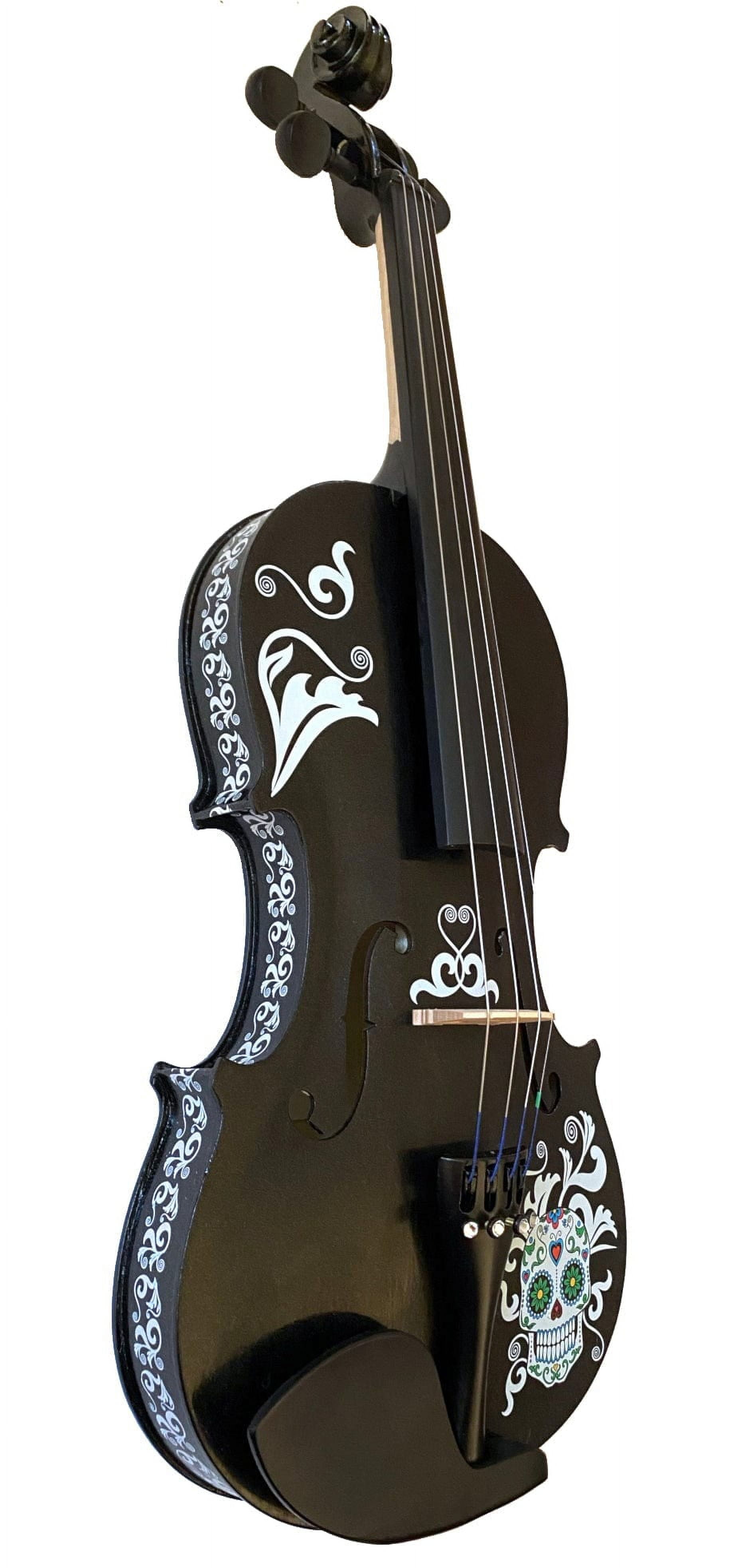 Cinco de Mayo Black Glitter Violin w Carbon Fiber Bow Case Crystal Fine Tuners Rosin Strings Set Up