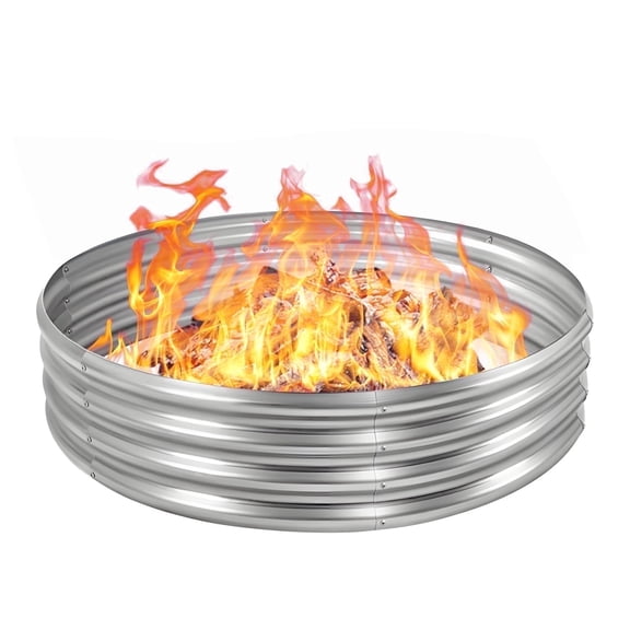 5FT Diameter Camp Fire Ring Pit, Large Round Galvanized Steel Fire Pit, Heavy Duty Steel Fire Pit Silver for Backyard, Camping, Bonfire (5x5x1FT)