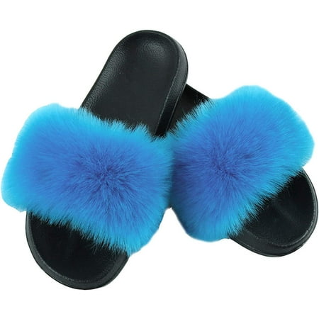 

PIKADINGNIS Summer and autumn fur slippers non-slip home multi-color huarache imitation fox fur spring and summer baboosh