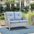 thumbnail image 5 of PARKWELL Patio Rattan Seat Sofa Cushioned Loveseat,Outdoor Wicker Furniture,Light Blue, 5 of 6