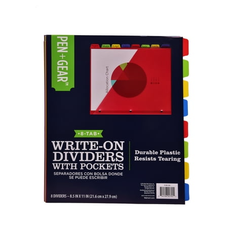 Pen + Gear Write-on Dividers with Pockets, 8 Count