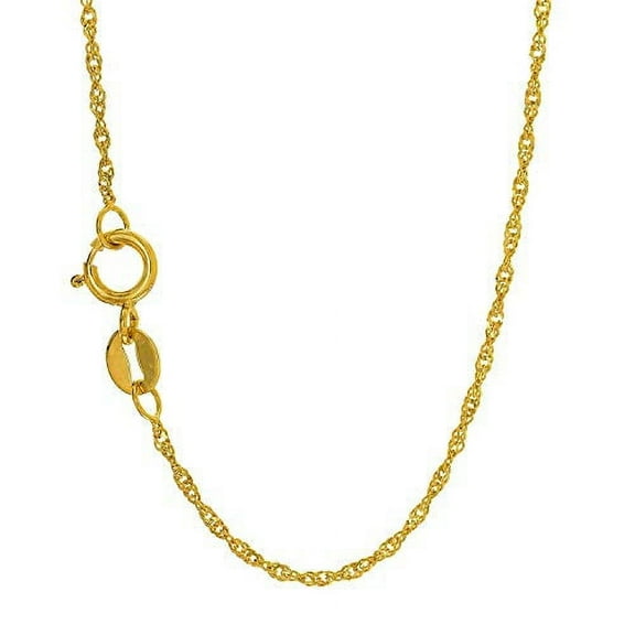 JewelStop 14k Solid Yellow Gold 0.8 mm Singapore Chain Necklace, Spring Ring Clasp - 18 Inches