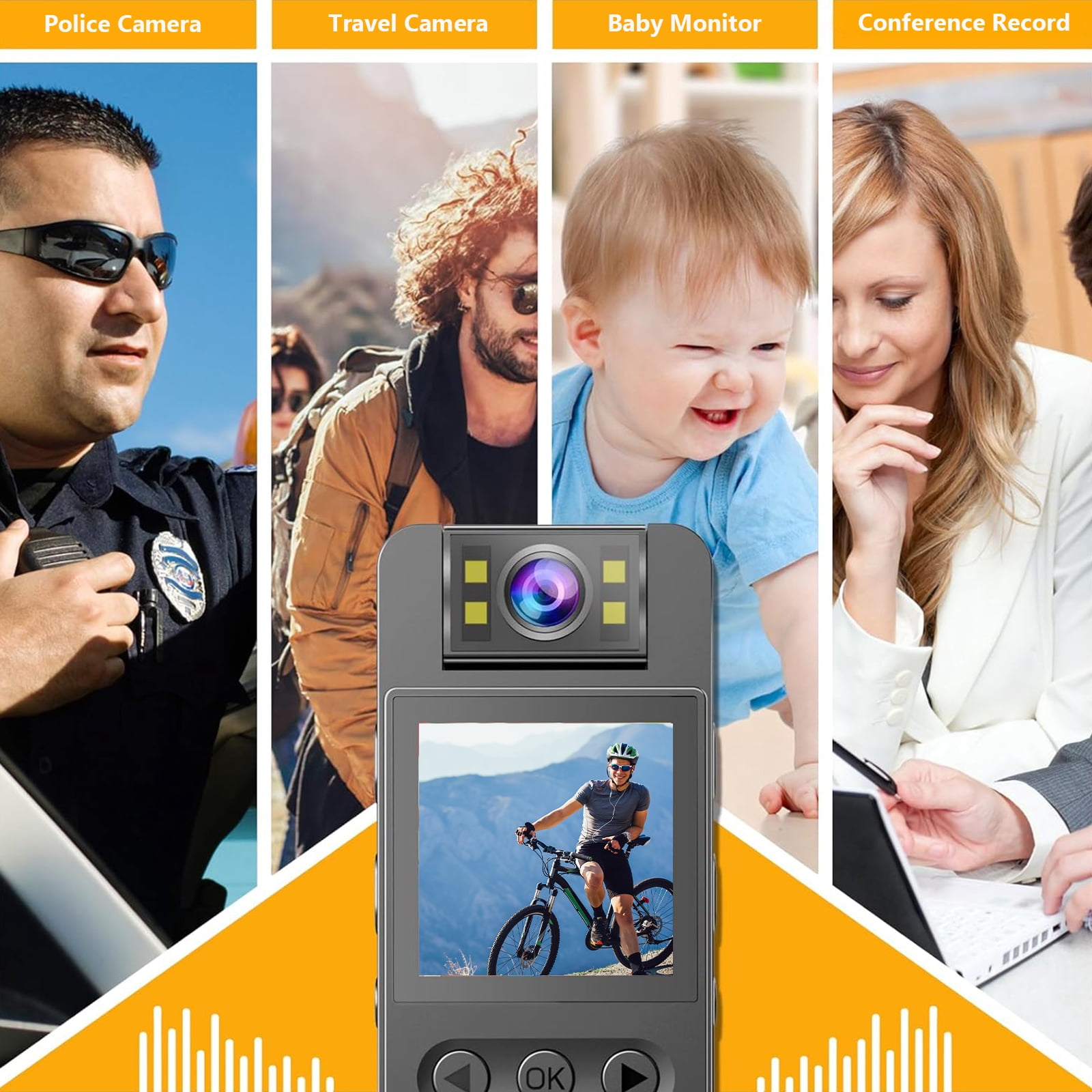 RONY 128GB Small Body Camera with Audio and Video Recording - 1080P Mini Camcorder Security Camera with Clip 180 Degree Rotating Lens Real Time Monitoring Night Vision
