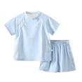 thumbnail image 1 of ATOGUTA Outfits for Girls Trendy Kids Short Sleeve T Shirts and Elastic Waist Shorts Size 1T-15 Kids Fashion Clothing Sets Blue, 1 of 2