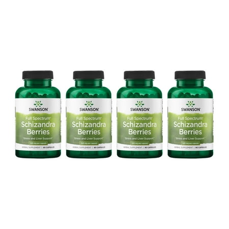 Swanson Full Spectrum Schizandra Berries - Herbal Supplement Promoting Stress Support & Liver Health - Helps Easy Body and Mind w/ Natural Ingredients - (90 Capsules, 525mg Each) (4 Pack)