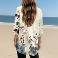 thumbnail image 4 of WTOBBY Women's Fashion Casual Retro Floral Print V-Neck Mid-Length Tunic Tops with Pockets, 3/4 Sleeve Blouses, Comfortable and Functional Shirt,Beige L, 4 of 5