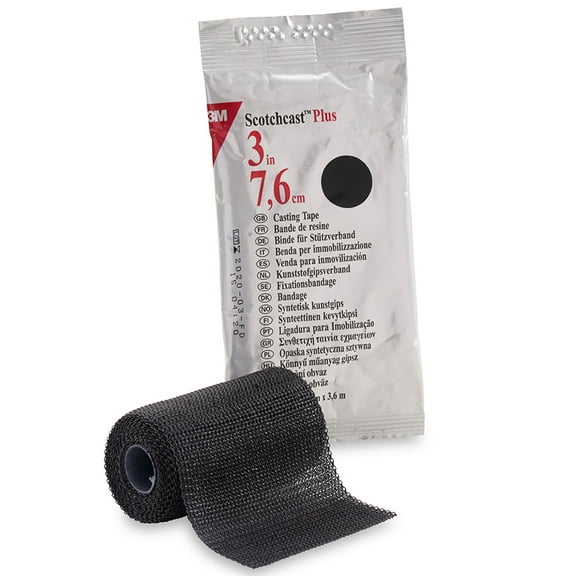 3M Scotchcast Plus Lightweight Adhesive Bandage, Black, 3in X 12ft, 2 Count