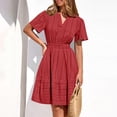 thumbnail image 6 of Iyufng Womens Dress of Summer Solid Short Sleeve V-Neck Pleated Elastic Waist Lightweight Length Casual, 6 of 9