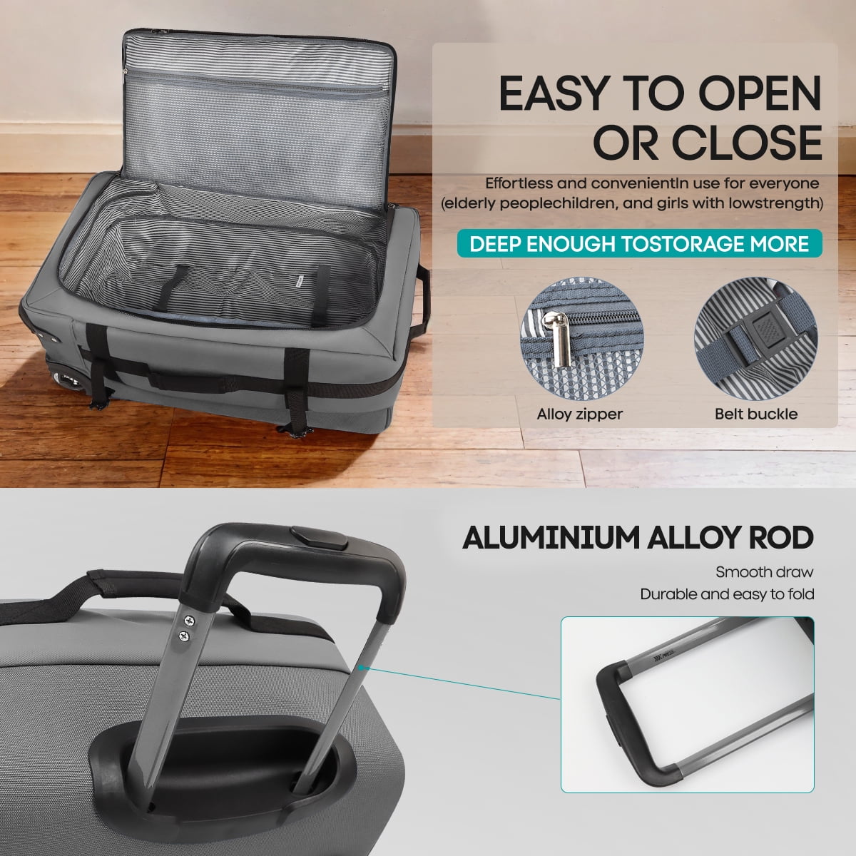 3 Piece Softside Luggage Set, Expandable Suitcases with Wheels, Heavy-Duty Waterproof Travel Bags, 20/26/30 in, Grey - TA069