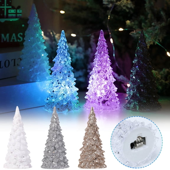 Tyidzon Acrylic Lighted Christmas Tree 4.7" Colorful LED Night Light Xmas Table Top Holiday Decoration Color Changing Light up Glitter Tabletop Figurine for Party Props