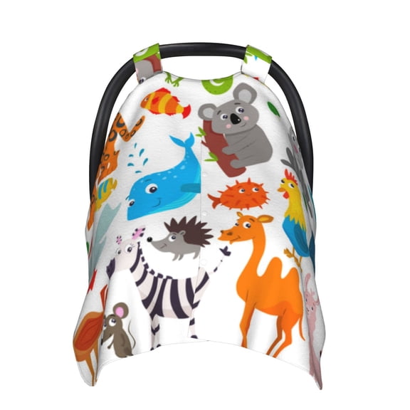 Yiaed Animals Print Baby Car Seat Canopy Carrier Cover, Breathable Nursing Cover for Breastfeeding,Multi-Use Infant Carseat Stroller Cover