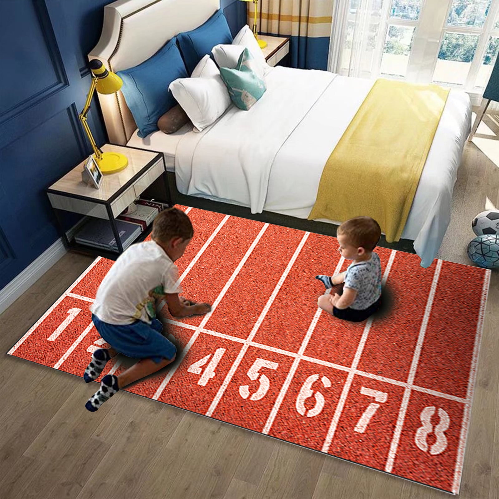 Shrysg 40x79" Athletic Field Track Rug | Vibrant Red Sport-Themed Decor | Perfect for Kids' & Boys' Playrooms, Bedrooms | Stylish Living Room Accent