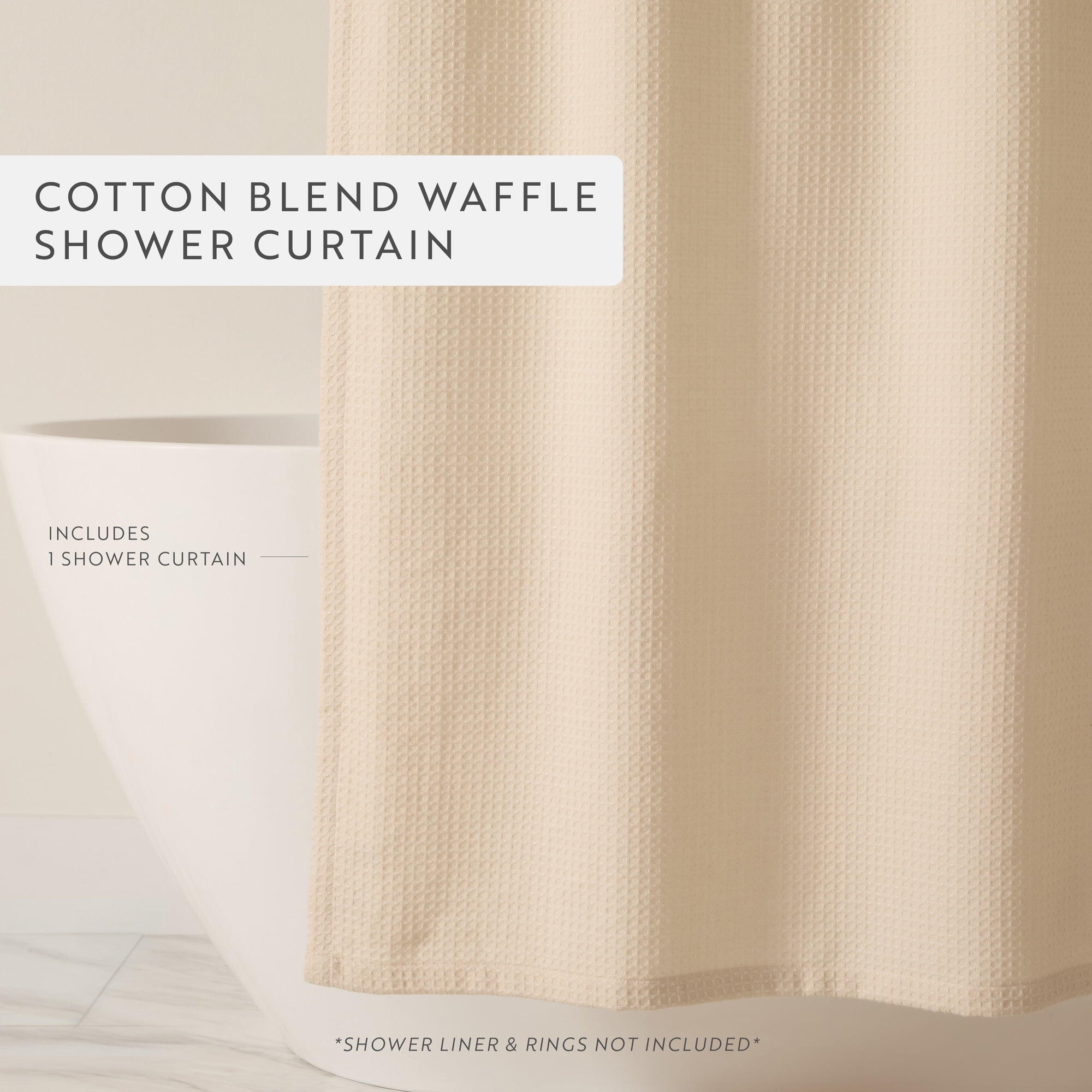 Cotton Blend Waffle Shower Curtain by Comfort Canopy, 72" x 72", Natural