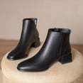 thumbnail image 2 of Quealent Adult Women Shoes Wide Width Boots for Women Fashion Women Artificial Leather Solid Color Autumn Thick Sole Dress Boots for Women Low Heel Black 7, 2 of 5
