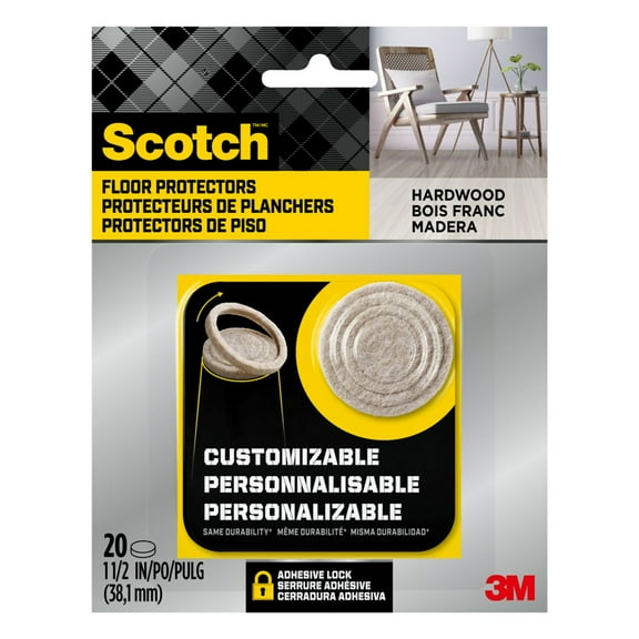 Scotch Furniture Pads, Round Custom Fit, Easy Adjustment Felt Pads, Beige, 1.5 in., 20 Pack