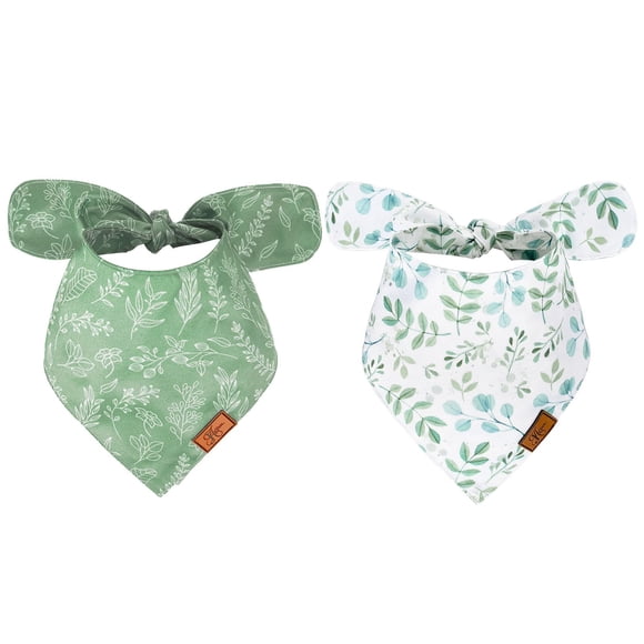 JarThenaAMCS 2Pcs Boho Eucalyptus Leaves Dog Bandana Elegant Green Leaves Print Fabric Pet Scarf Medium Size Adjustable Dog Bibs for Pet Birthday Costume Accessories