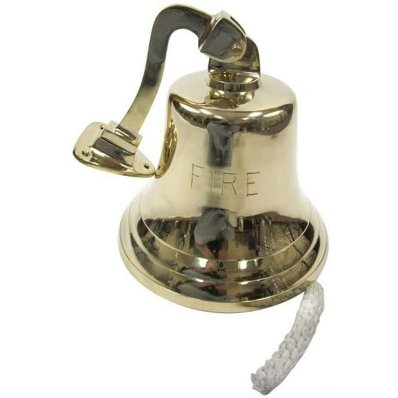 Nagina International Solid Brass Ships Bracket Bell, Jumbo Engraved FIRE - Nautical Decor