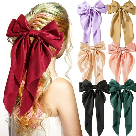 Yoyauz Women Long Ribbon Hair Bows Barrettes Clips Large Bows Hair Clip Vintage Accessories