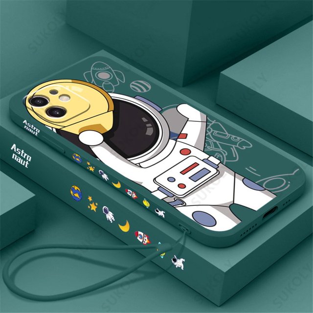 Funda de teléfono con cordón de mano de astronauta para iPhone 14 13 12 Pro Max 13 Mini 14 13 Pro 11 funda de parachoques suave de silicona líquida a prueba de golpes Tan Jianjun unisex