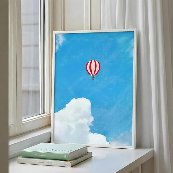 MY CUP OF HUE 18" x 24" Hot Air Balloon Canvas Wall Art Blue Sky Cloud Landscape Modern Scenic Wall Decor Decorative Canvas Print for Living Room Bedroom Nursery Office