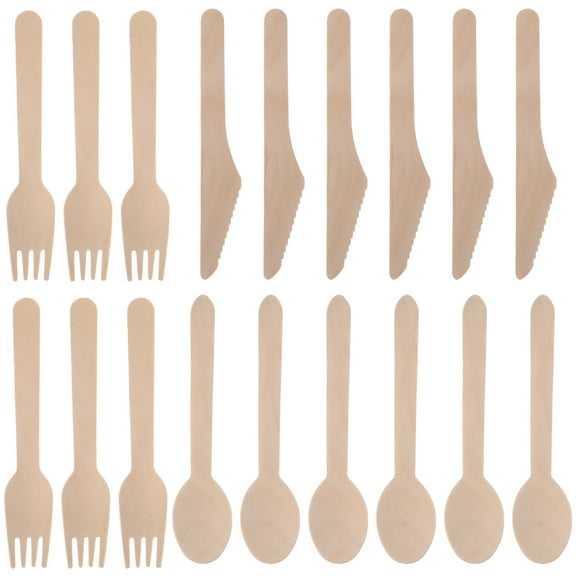 CIMAXIC Couverts en Bois 6 Ensembles de 18 Pcs Ensemble de Couverts en Bois Fourchette Cuillère Fournitures de Fête Vaisselle,6.5"X0.98"X0.06 Pouces