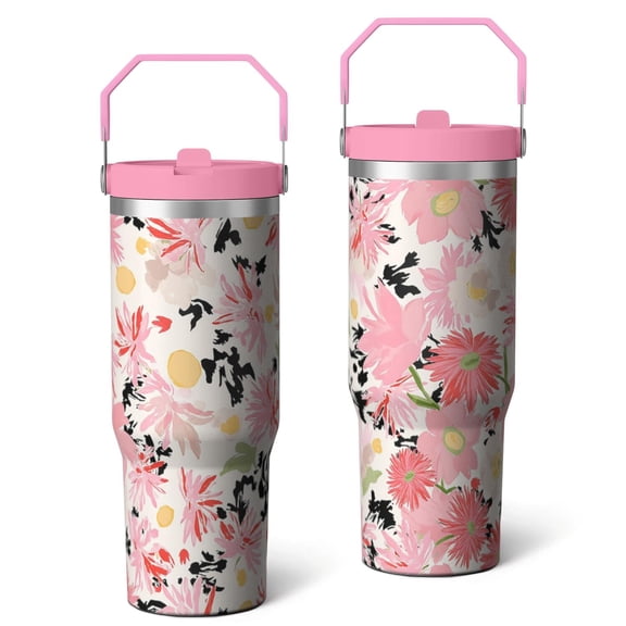 30 Oz Tumbler Watercolor Flowers Tumbler with Lid and Straw, Birthday Gift Cup for Friend Women Men Coffee Travel Mug Thanksgiving Day Halloween Christmas Gift Water Bottle