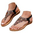 thumbnail image 1 of IUJSOY Flip Flops for Women Bohemian Rhinestone Gladiator Sandals Elastic Ankle Strap Flats Shoes, 1 of 9