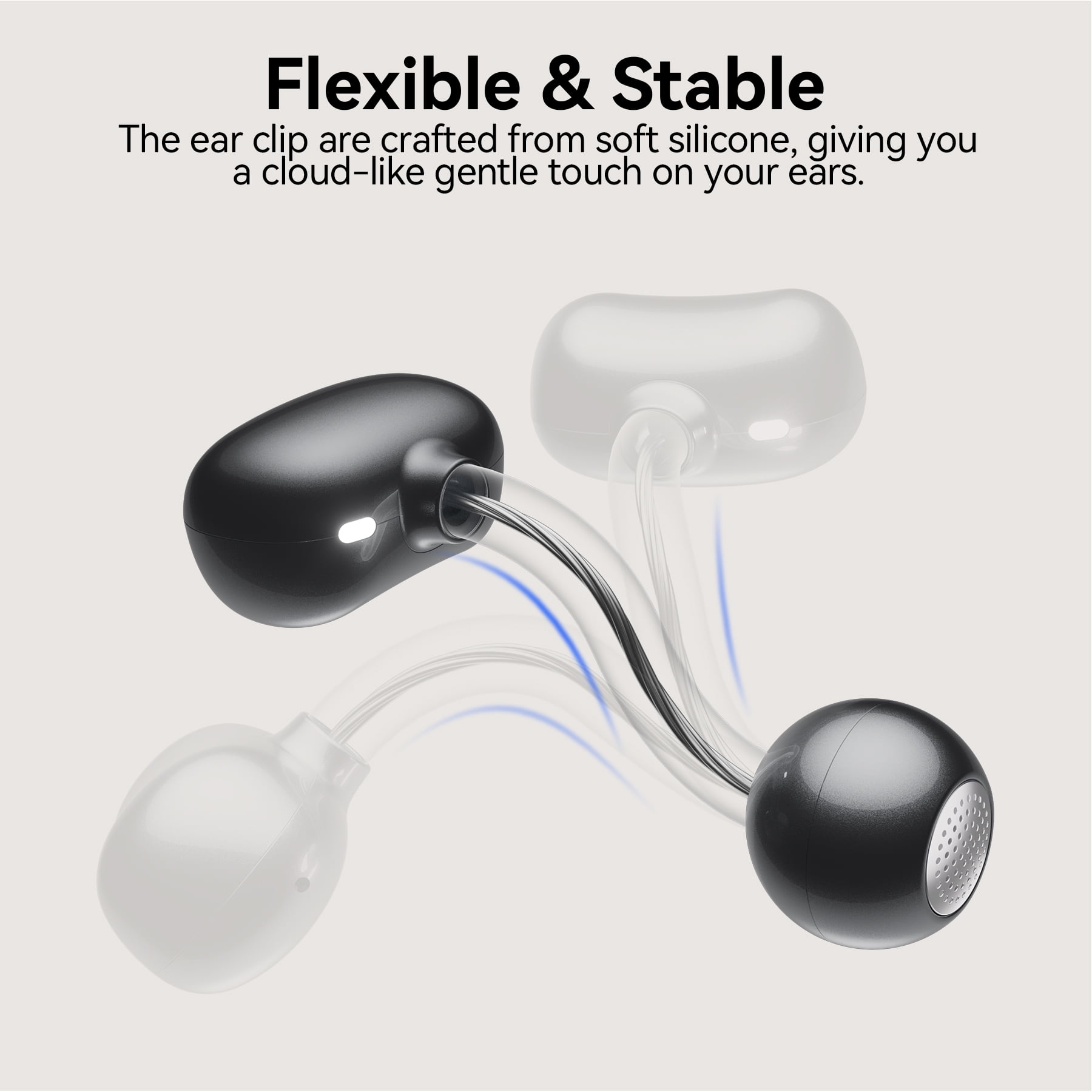 VEATOOL Clip On Earbuds,Bluetooth 5.4 Lightweight Comfort Bone Conduction Open Ear Headphones with LED Digital Display,Noise Cancelling Headphones, IPX7 Suitable for Small Ears and Eyeglass Wearers
