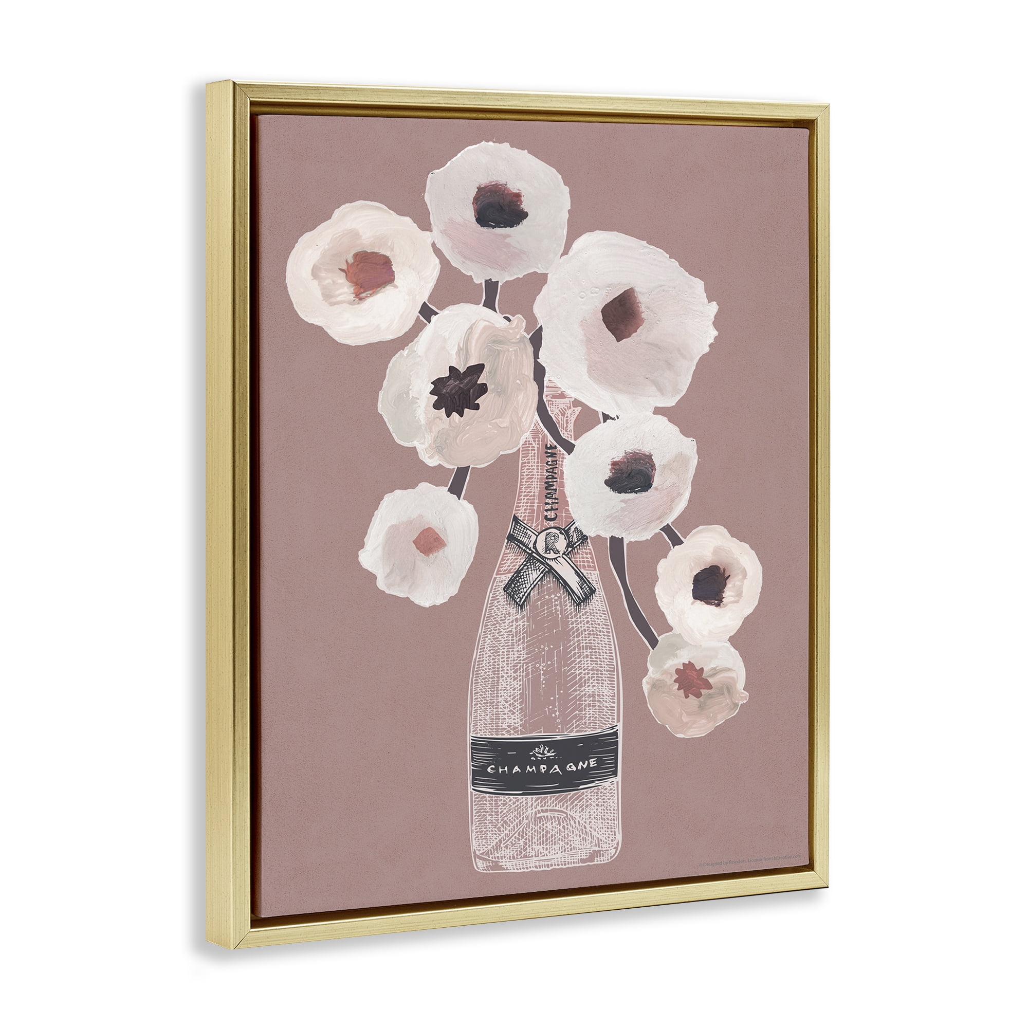 Stupell Industries White Poppies Champagne Plants & Flowers Painting Gold Floater Framed Canvas Art Print Wall Art, 25 x 31