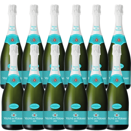 Veuve Du Vernay Zero Alcohol Free Non-Alcoholic Vegan Sparkling White Wine from France | 12 PACK