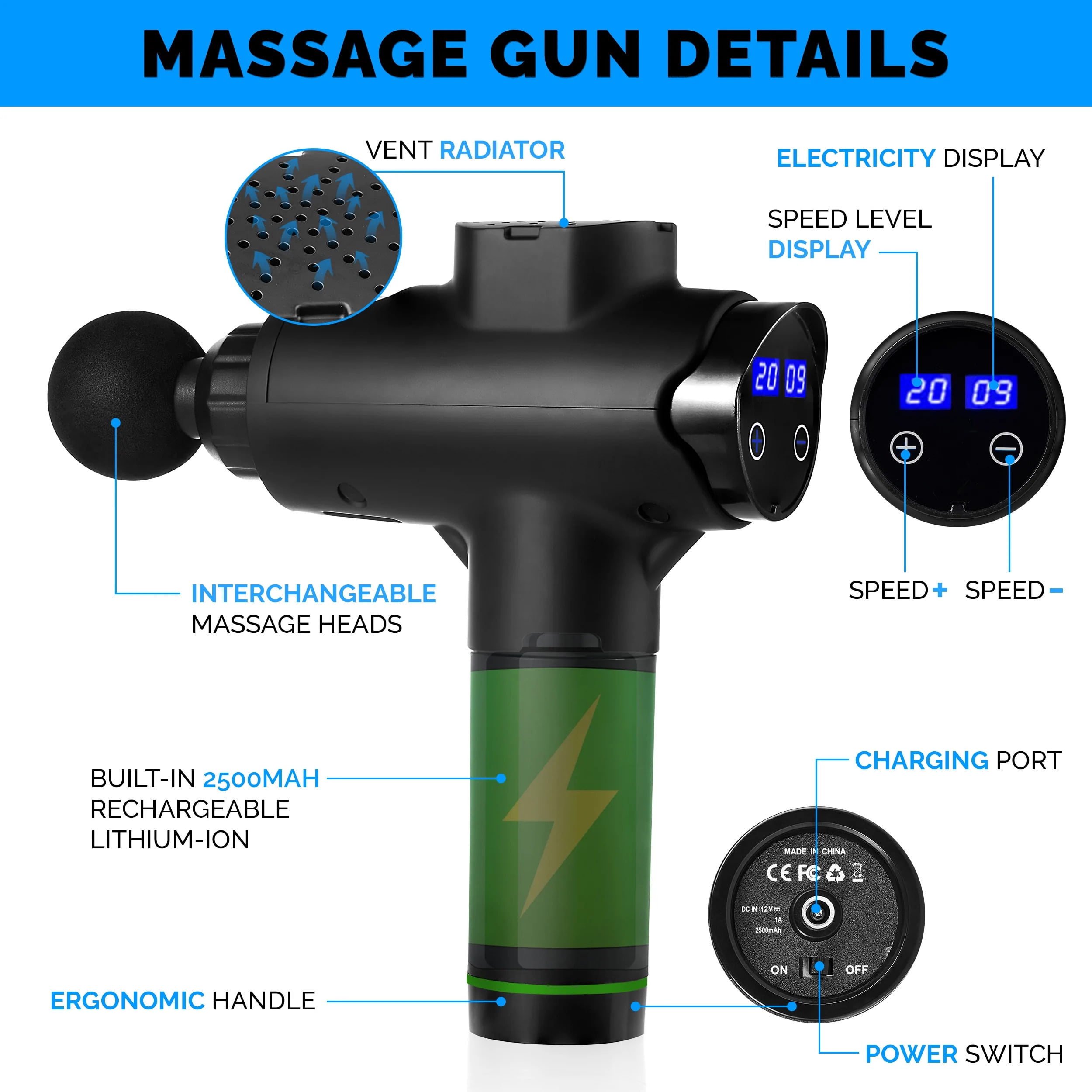 RXSCI™ 20 Speed Deep Tissue Massage Gun - Handheld Rechargeable Percus -  EliteDealsOutlet