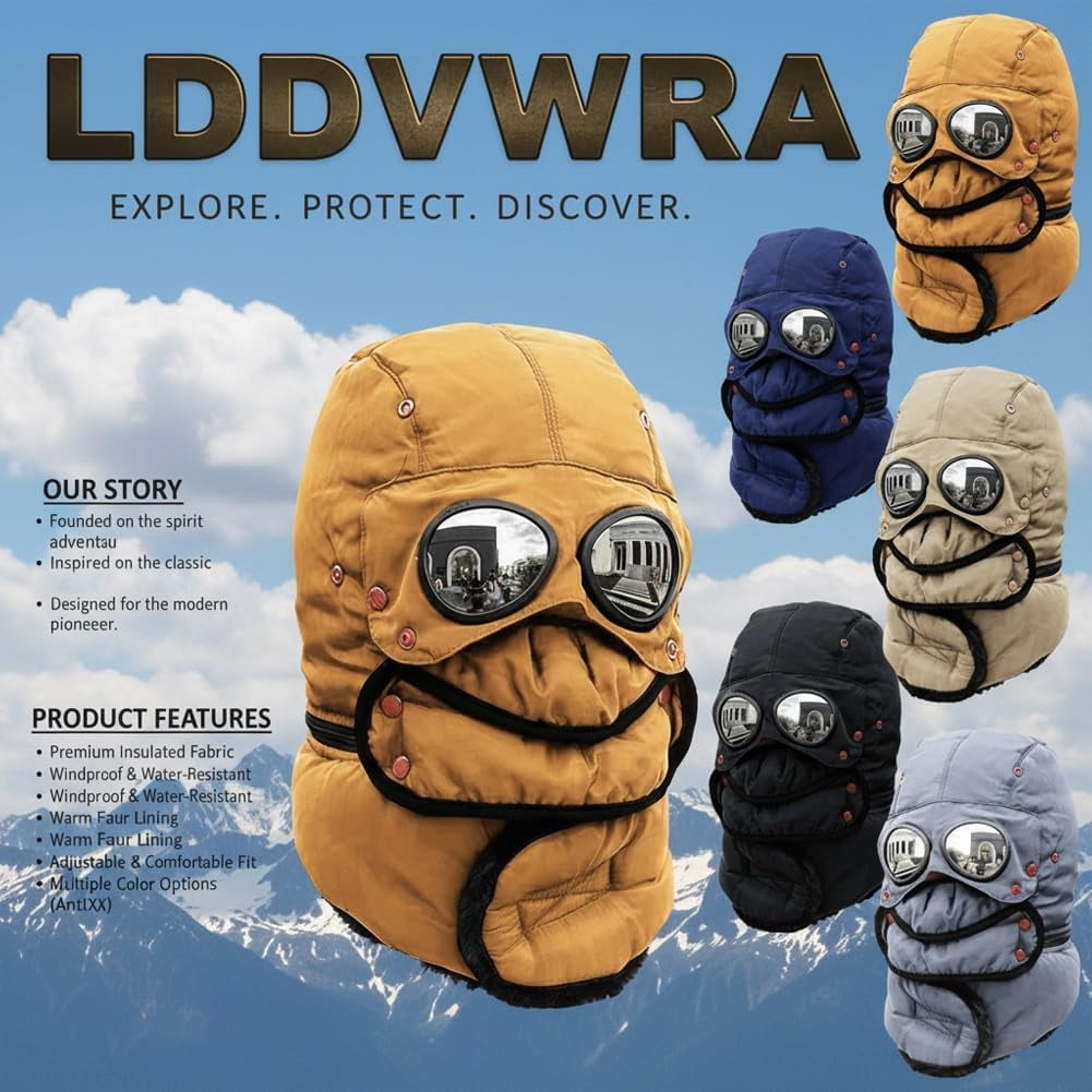Winter Thermal Hat with Glasses Winter Pilot Hat Trapper Hats Goggles and Face Mask Outdoor Sport Ski