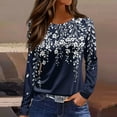 thumbnail image 2 of WTOBBY Women's Casual Loose Fit Floral Print Long Sleeve Hem Slit T-shirt Round Neck Top Fashionable Comfort Wear Soft Material Daily Outfit Essential for US Market Wardrobe,Navy S, 2 of 5