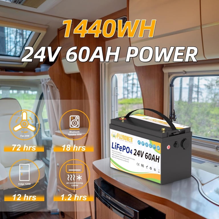 24V 60Ah LiFePO4 Battery with Charger,Lithium Batteries for RV