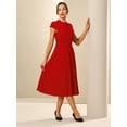 thumbnail image 3 of DARING DIVA Mock Neck Cap Sleeve Belted A-Line Dress S Red, 3 of 6