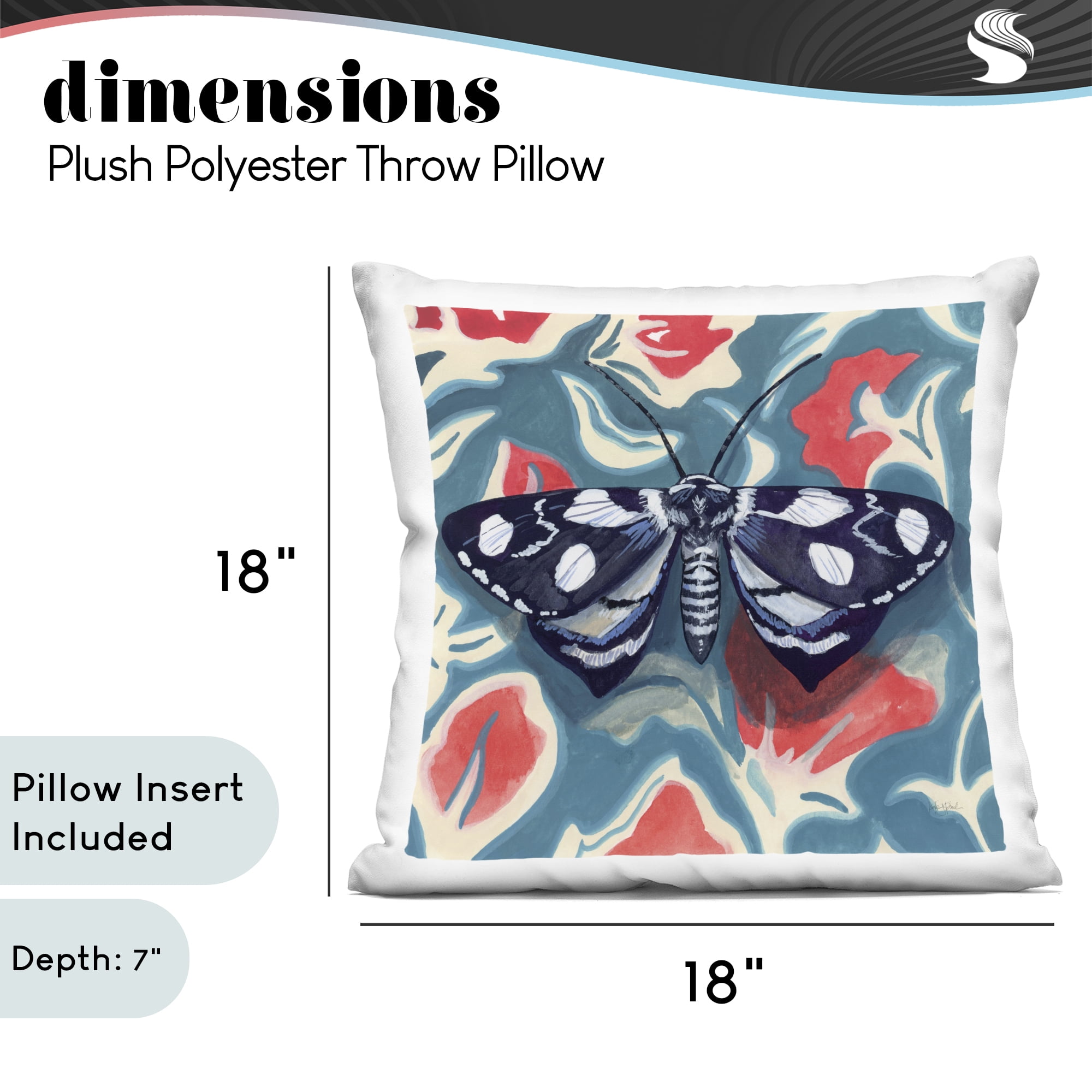 Stupell Industries Symmetrical Moth On Beautiful Flowers Decorative Printed Throw Pillow, design by Kate Jarvik Birch