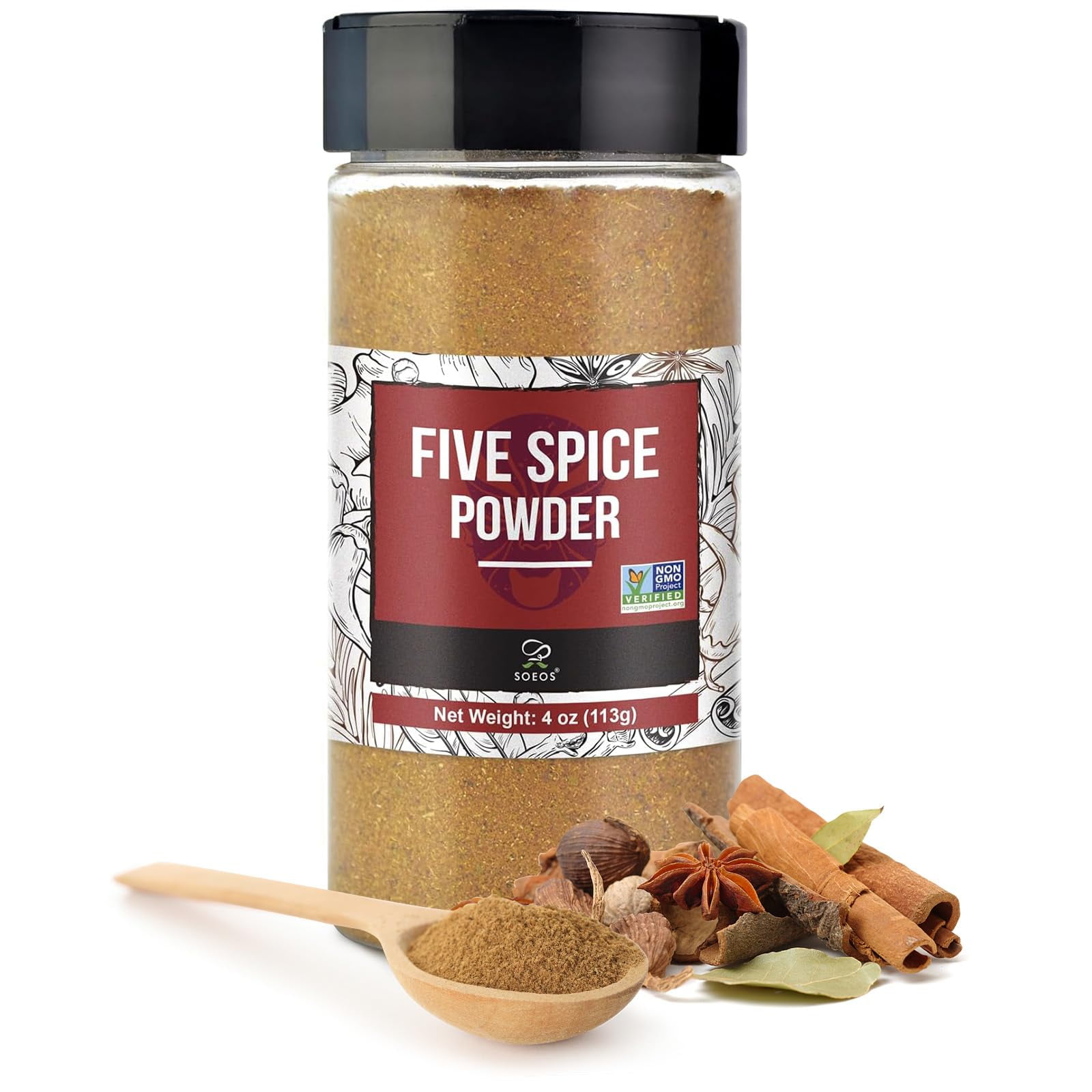 Soeos Chinese Five Spice 4 Ounce, Five Spice Powder, Five Spice Chinese Seasoning Non-GMO, Non-irradiated, No preservatives, No MSG H1