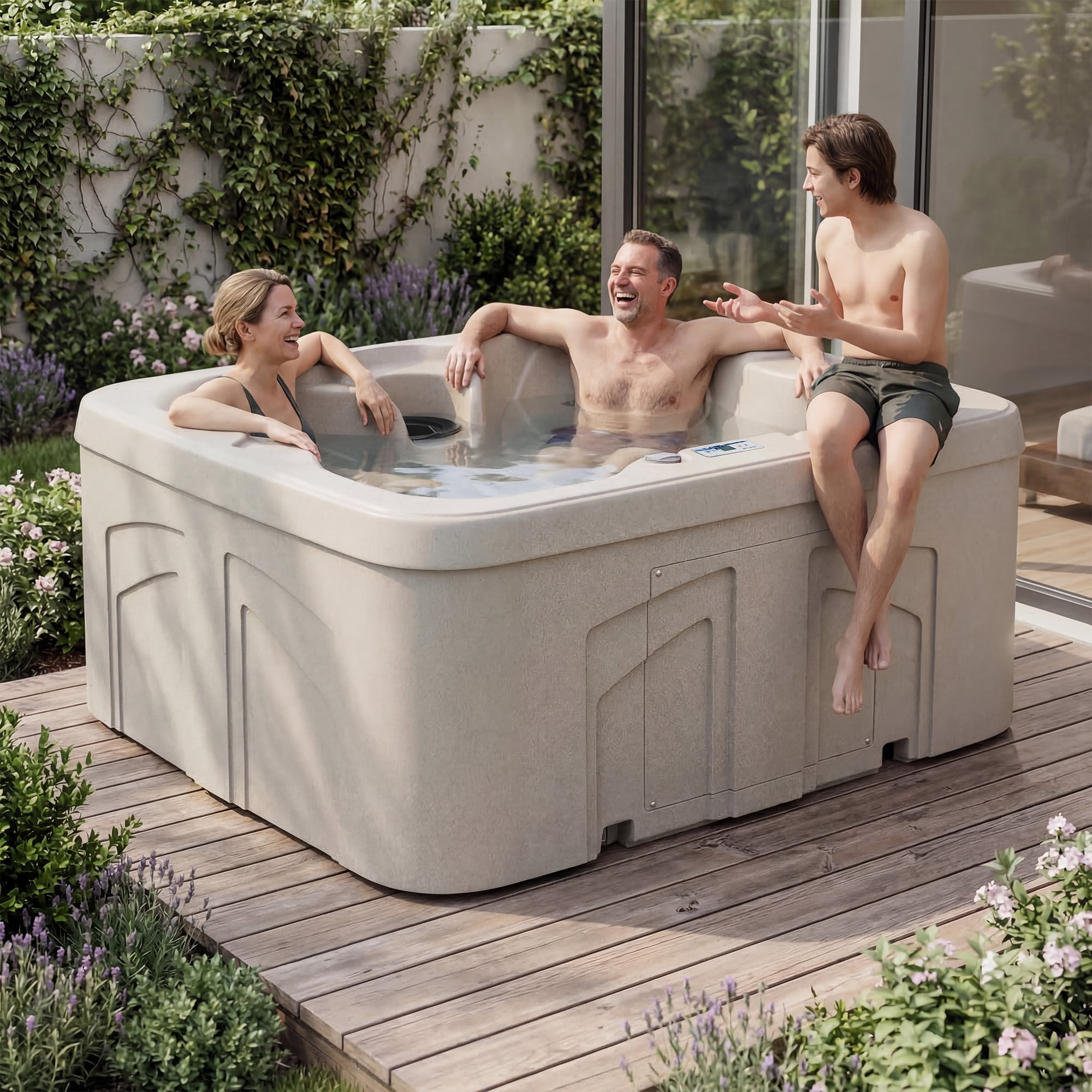 LifeSmart 4-Person 13-Jet Plug & Play Square Hot Tub with Thermal Cover, Sand