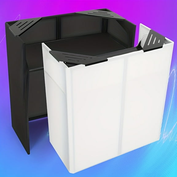 EAYSG Professional Folding DJ Booth Table with Facade & Travel Bag - 41" Portable DJ Station for Controllers, Mixers, Laptop, 200lbs Capacity, White & Black Scrim for Gigs, Parties, Clubs