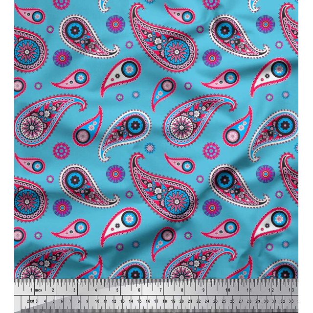 Soimoi Modal Satin Fabric Artistic Paisley Print Fabric by The Yard 42 Inch Wide